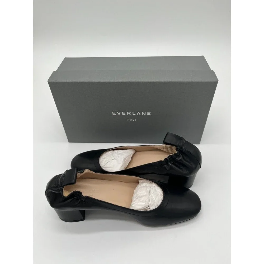 EVERLANE The Italian Day Heel Black Leather Pump Elastic Heel Size 6 In Box